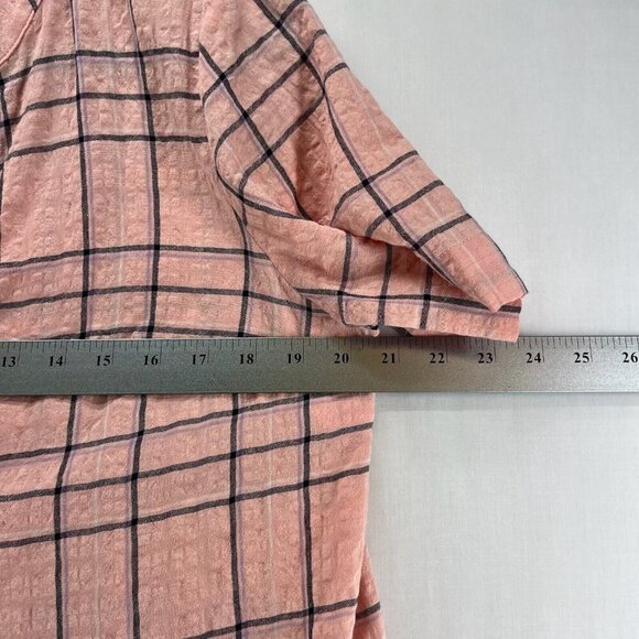 Gloria Vanderbilt Blouse Size M Seersucker Plaid Popover Short Sleeve Pink - Picture 9 of 11